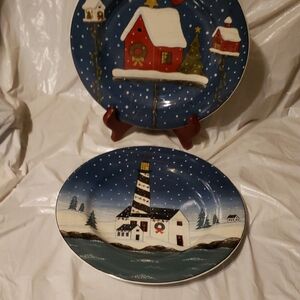 Festive Holiday Plates with Snowy Scenes By Secura